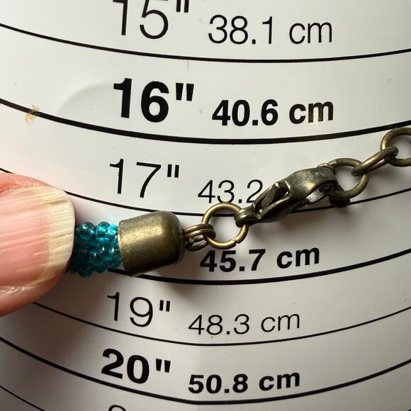 Boho Statement Necklace Blue Green Murano Style Glass Pendant MultiStrand Beaded - Picture 4 of 5